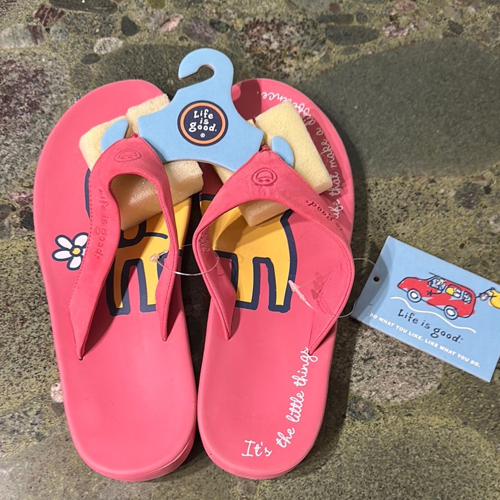 Life Is Good Pink Sandals Cartoon Dog Design